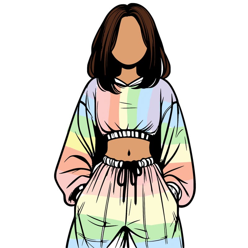 realistic girl faceless with baggy pants and a crop top