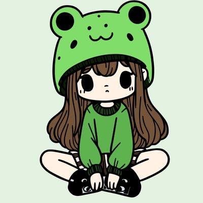 a girl wearing a frog hat and some frog socks