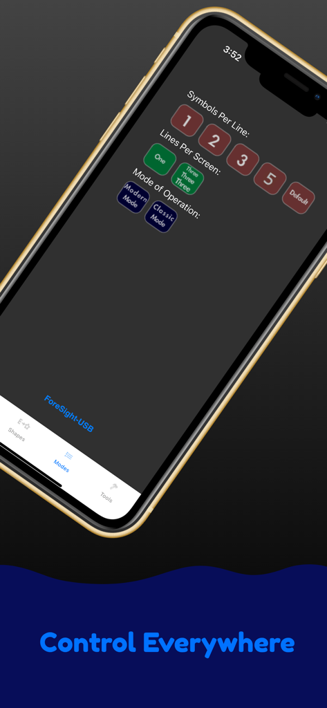 Oculi - Interfaz de la aplicación móvil Oculi que muestra opciones de personalización para los símbolos de prueba de agudeza visual y el diseño de la pantalla.
