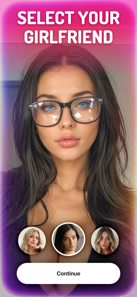 AI Girlfriend Chat: Jessy - Mobile app screen for selecting a digital AI girlfriend companion featuring realistic female characters