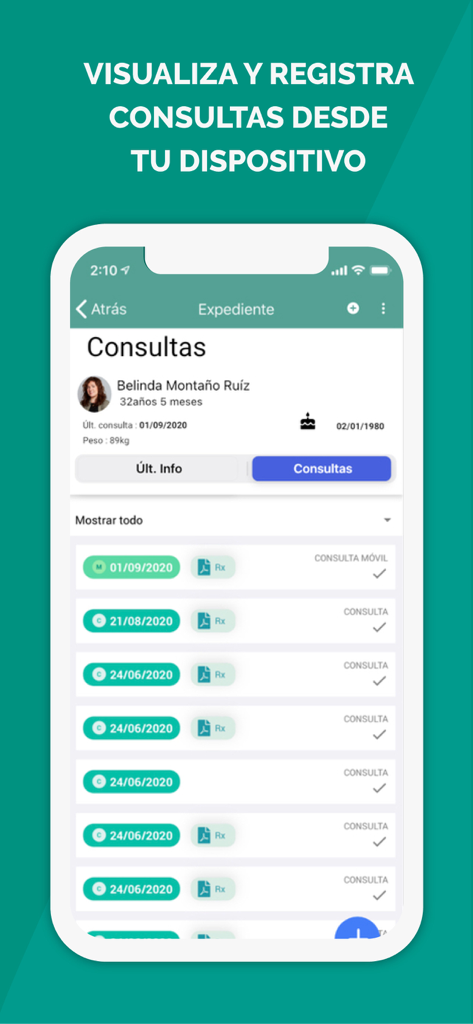 Eleonor - Schnittstelle der medizinischen App Eleonor mit Patienten-Konsultationsberichten und Verlauf