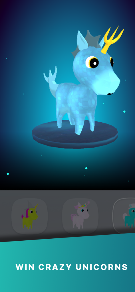 Tap Tap Beats music game - Un personaje unicornio 3D azul con un cuerno de tridente en el juego de música Tap Tap Beats