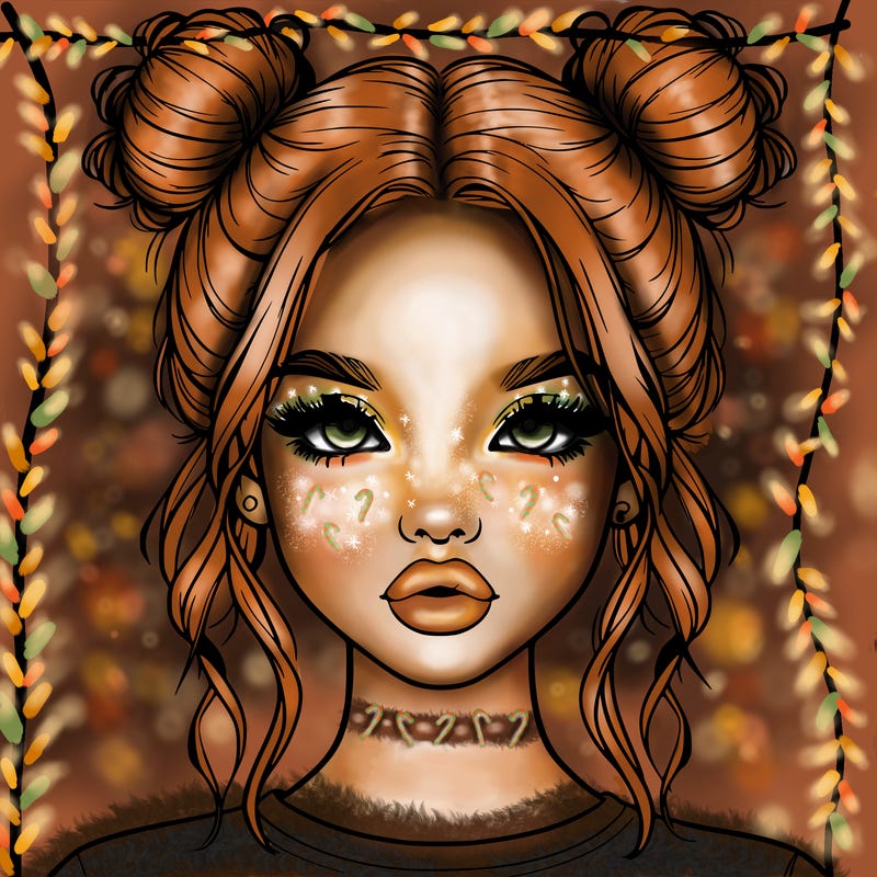 realistic girl with two buns in hair and lips