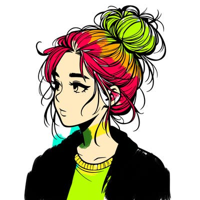 realistic teenage girl with a messy bun