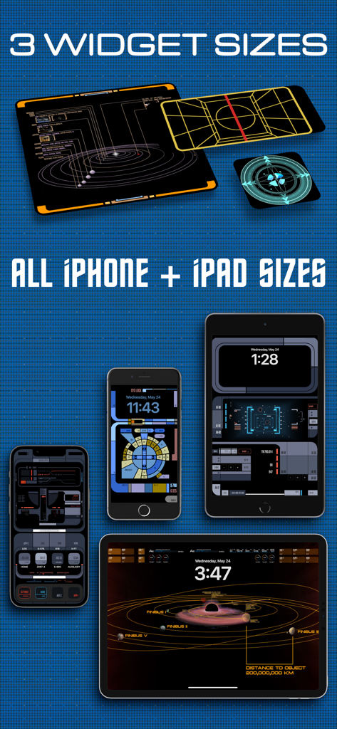 Sci-Fi Themes - Sci-Fi themed widgets and wallpapers shown on multiple iPhone and iPad screens