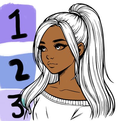 realistic girl with a high ponytail