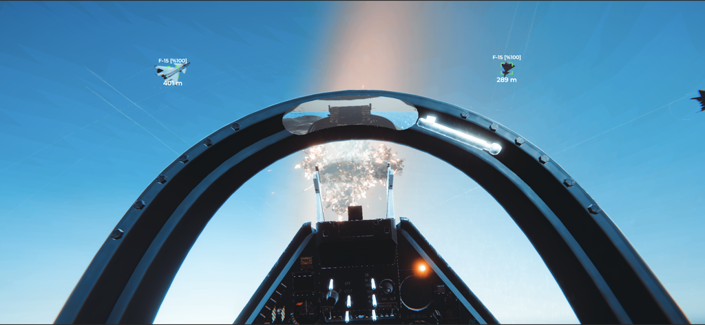 Sky Fighters: Airplane Games - First person cockpit view of an aerial dogfight in Sky Fighters Airplane Games
