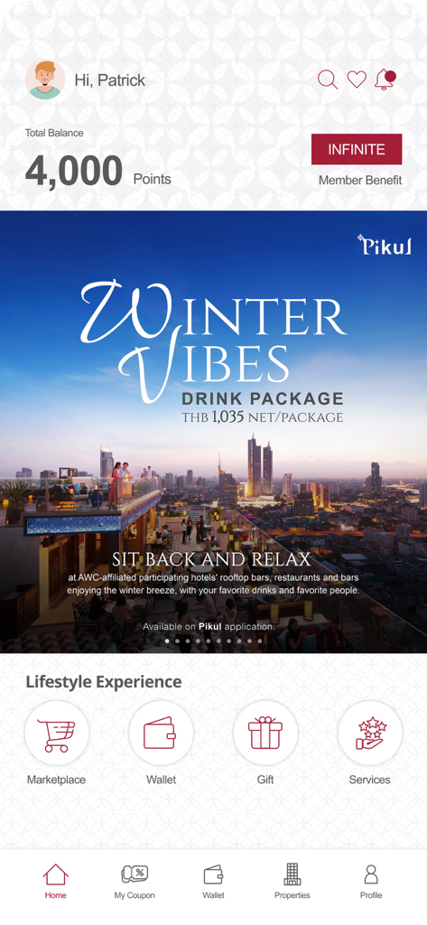 Pikul - Pikul app home screen displaying loyalty points and exclusive dining offers