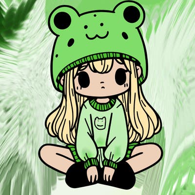a girl wearing a frog hat and some frog socks