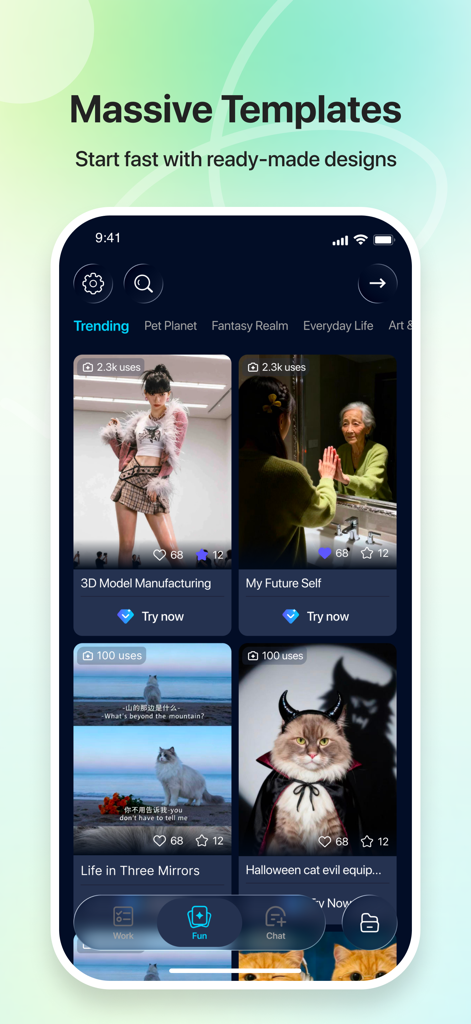 Pixa - AI Image & Video Maker - Interface of the Pixa app showing various AI video and image templates for content creation.
