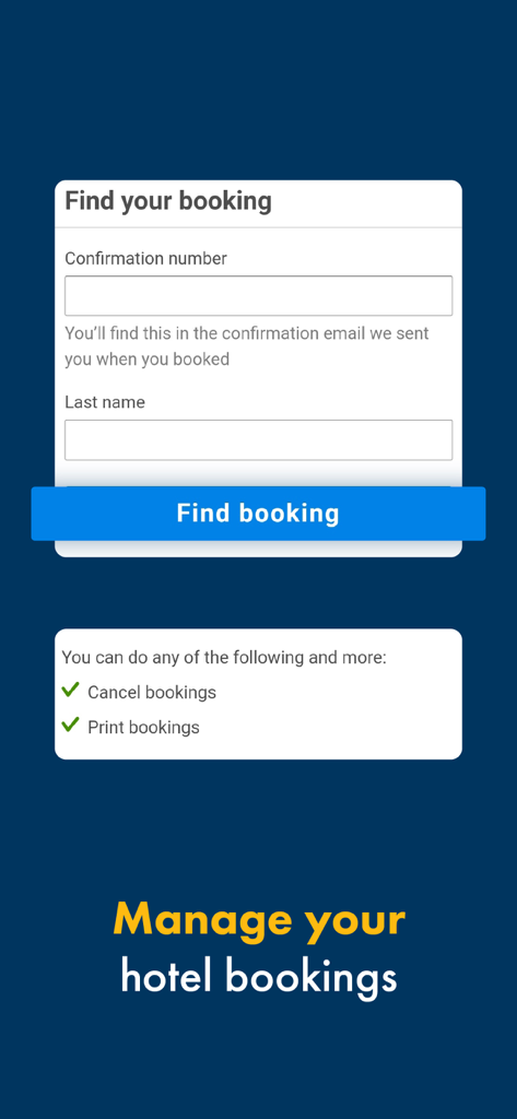 Schermata Trova e gestisci prenotazioni hotel nell'app eBooking