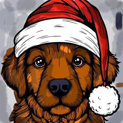 realistic dog with a christmas hat