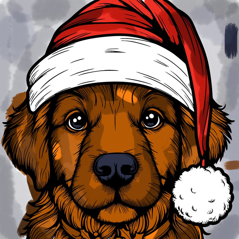 realistic dog with a christmas hat