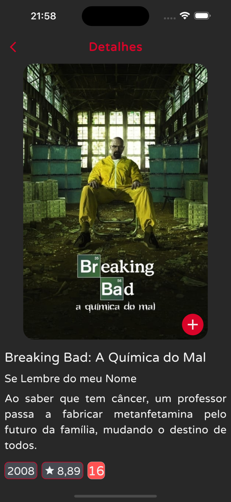 Indica Filme - Details page of the Breaking Bad series in the Indica Filme app