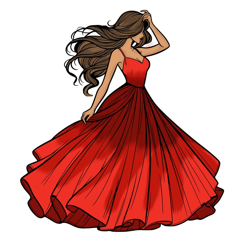 realistic woman with dress flowing in the wind