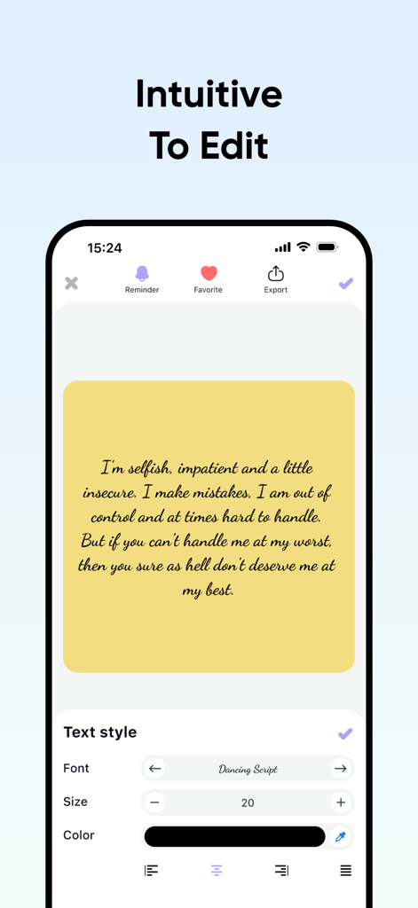 Color Note – Think Clearly - Pantalla de edición de notas en la aplicación Color Note que muestra opciones de formato de texto y una nota adhesiva digital amarilla