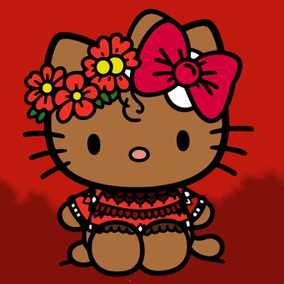 hello kitty, with a flower crown