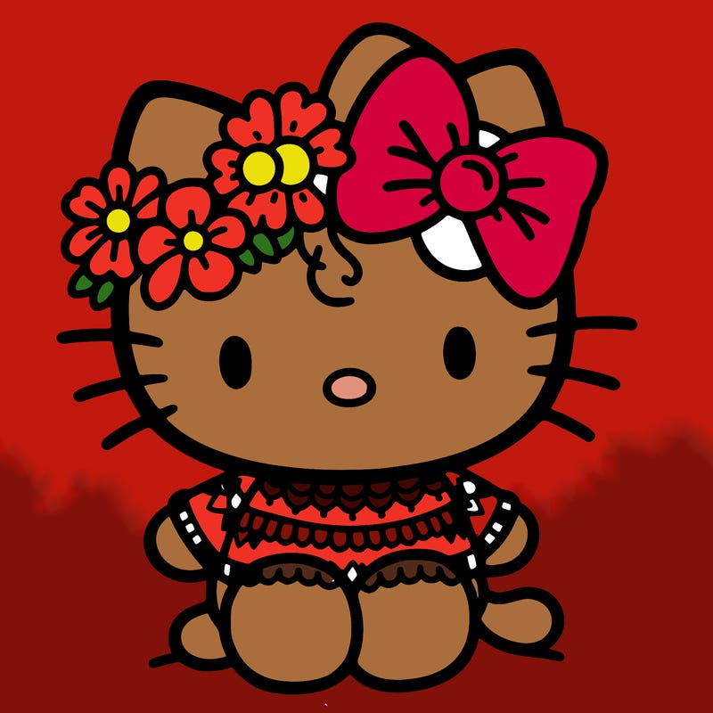 hello kitty, with a flower crown