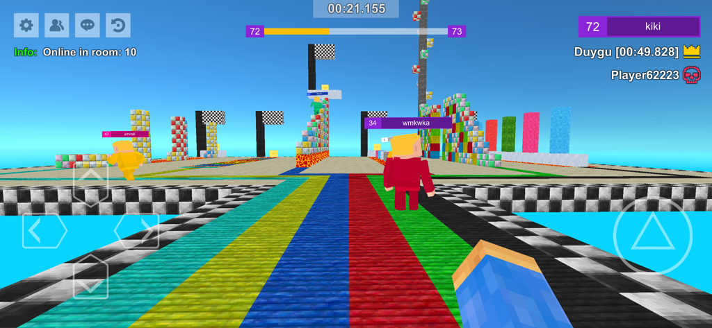 Parkour Craft:Online PvP Games - Multiplayers racing on a colorful blocky parkour course in Parkour Craft