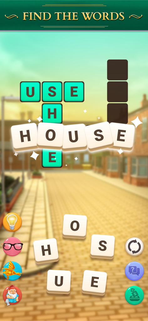 Jugabilidad de crucigramas en el juego móvil Coronation Street con la palabra 'house'