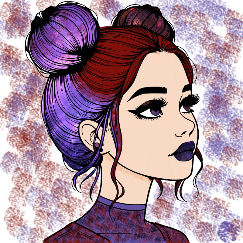 realistic girl with buns on the top of her head