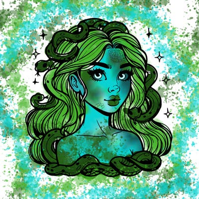 realistic girl with snakes as hair
