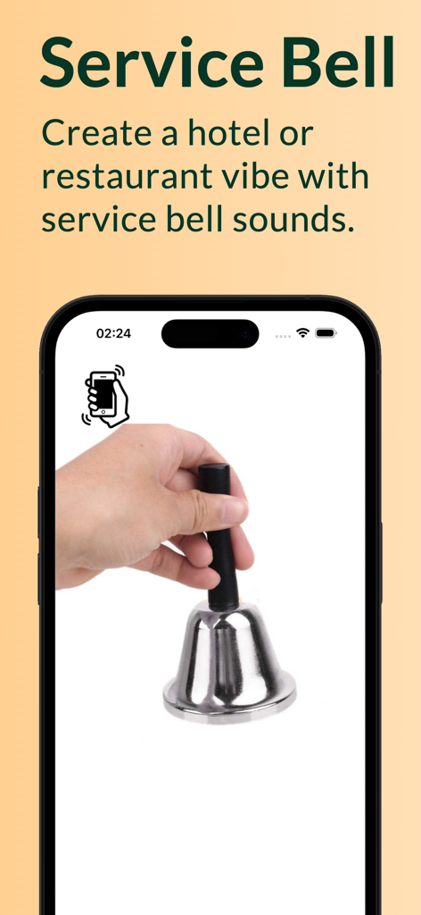 Ringing Bell - Service bell interface on the Ringing Bell app showing a hand holding a silver bell