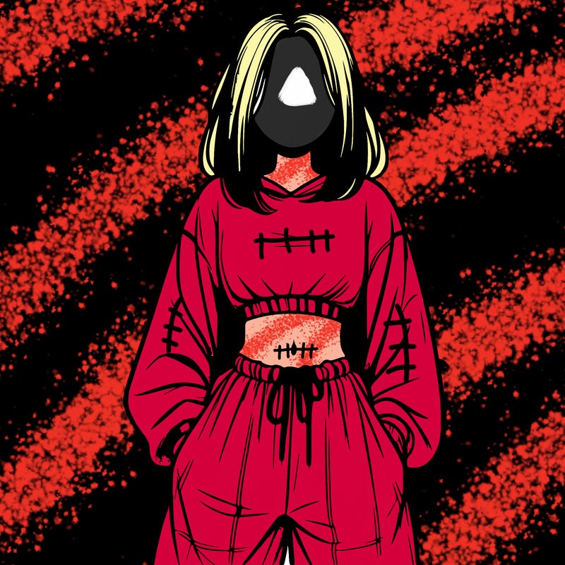 realistic girl faceless with baggy pants and a crop top