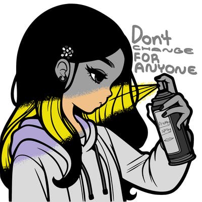 a realistic girl spray painting