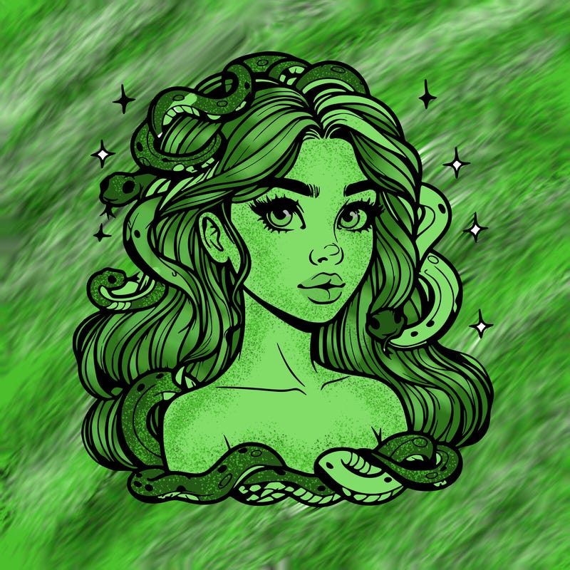 realistic girl with snakes as hair