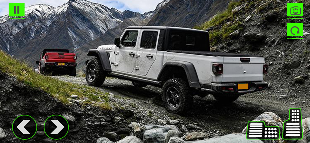 Offroad Car Simulator Games 3D - Una camioneta blanca conduciendo por un sendero de montaña rocoso en un simulador todoterreno 3D