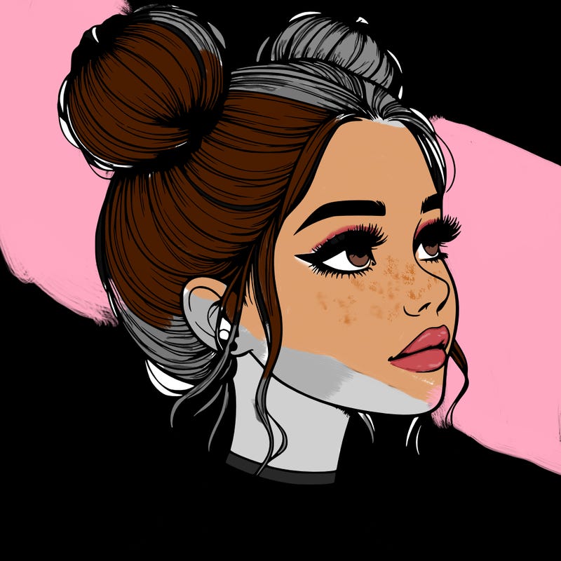 realistic girl with buns on the top of her head