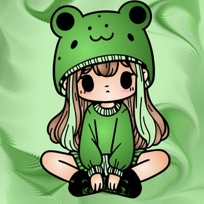 a girl wearing a frog hat and some frog socks