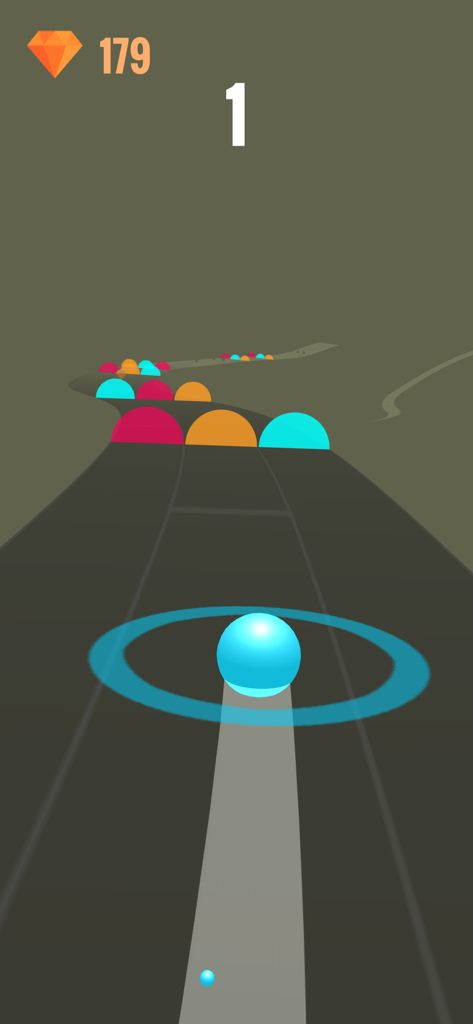 Color Ball Rush! - Bola azul rolando em direção a obstáculos coloridos no jogo arcade Color Ball Rush