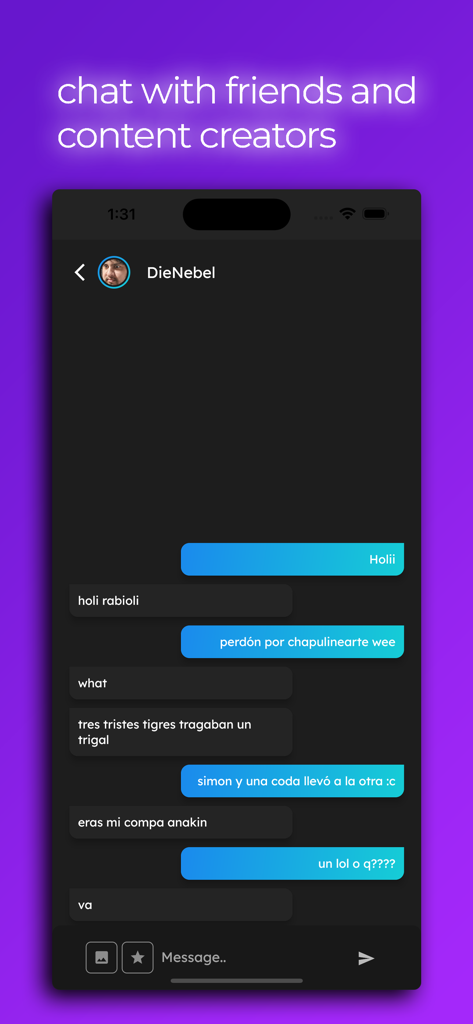 Armii - Armii mobile app messaging interface for chatting with friends and content creators.
