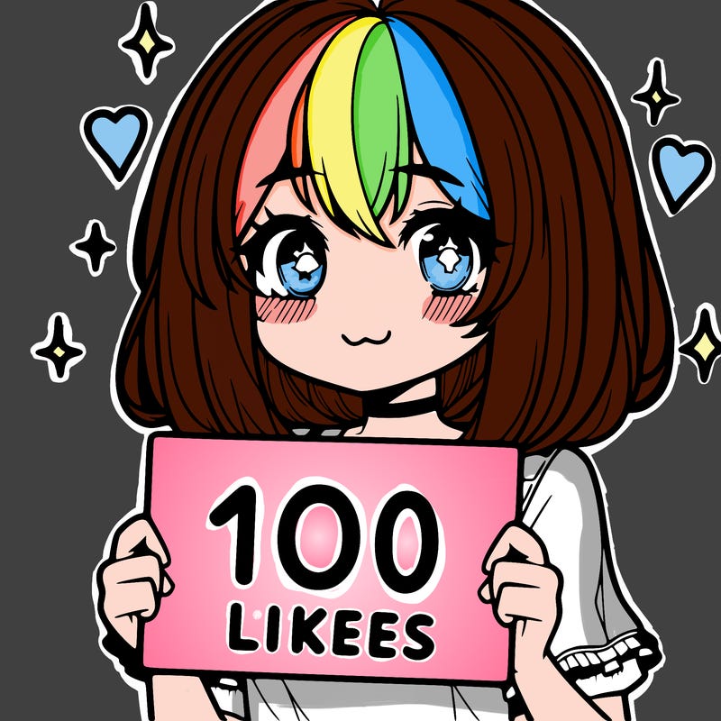 anima girl holding a 100 likes sign in her hand