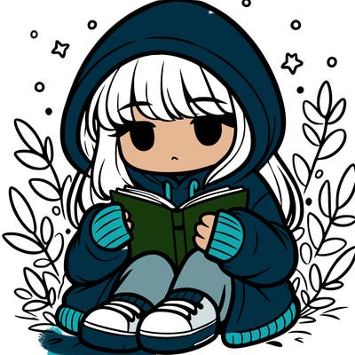girl in oversized hoodie reading a book