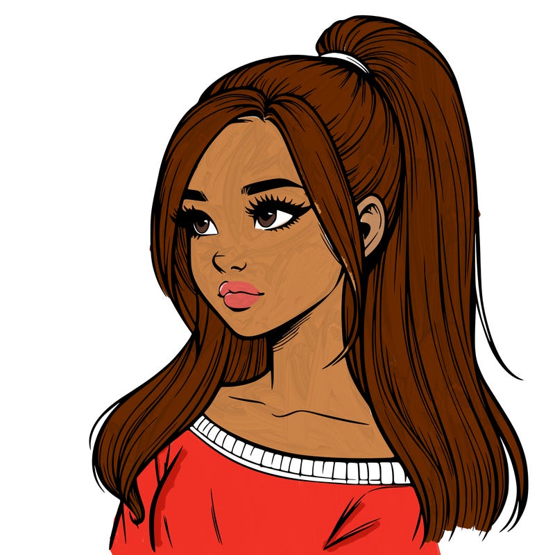 realistic girl with a high ponytail