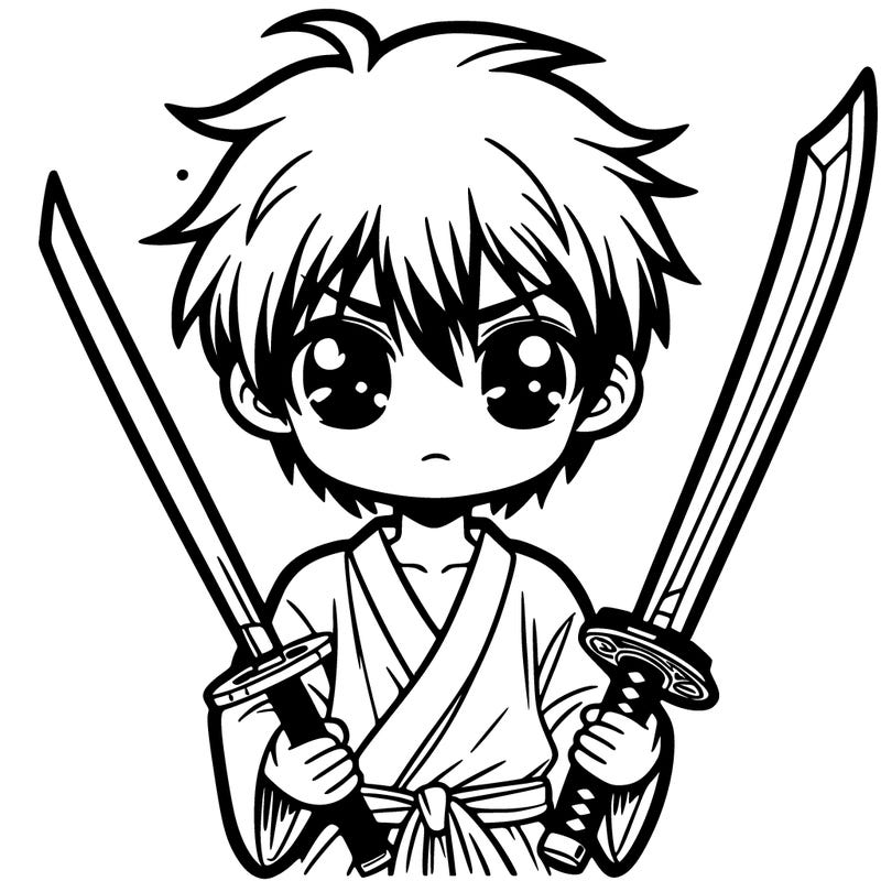 a boy manga character with two swords
