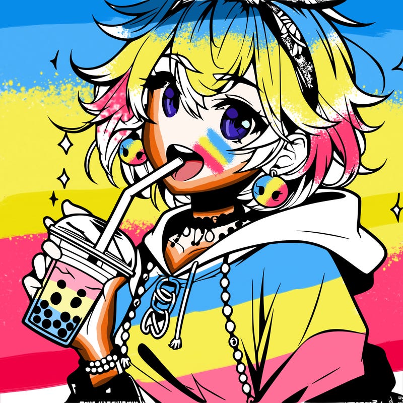 hot baddie anime girl drinking boba and biting the straw