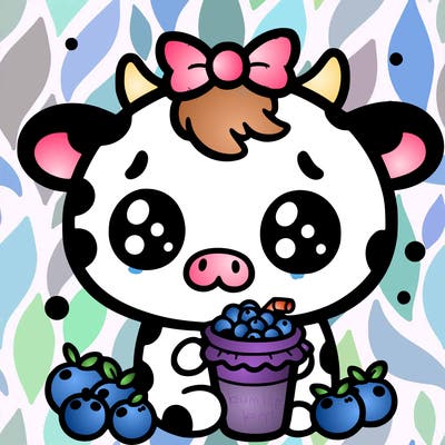 kawaii blueberry cow anime but no black spots with blueberries