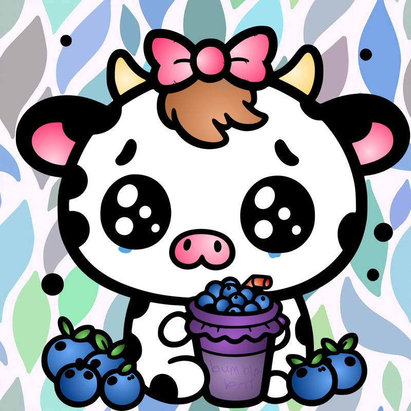 kawaii blueberry cow anime but no black spots with blueberries