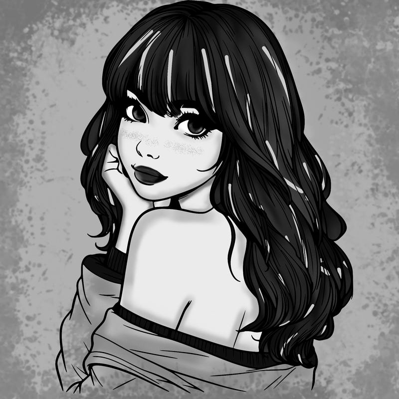 realistic girl with bangs looking over her shoulder