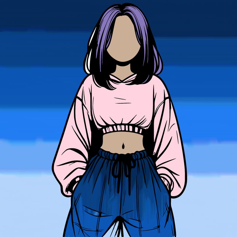 realistic girl faceless with baggy pants and a crop top