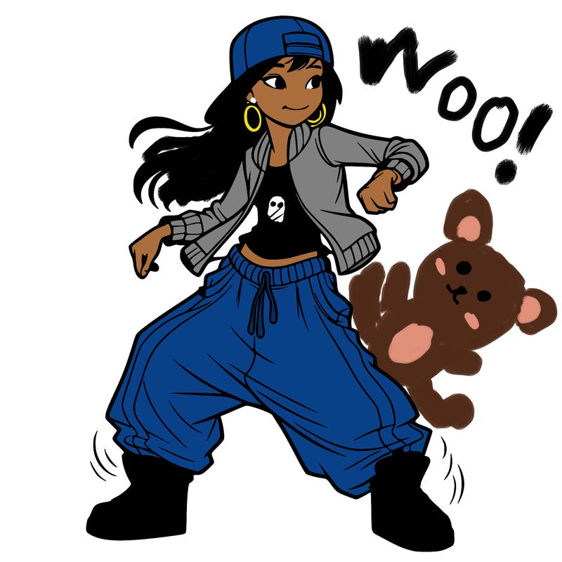 teenage girl doing street dance in baggy clothes