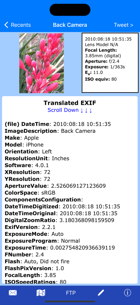 Exif Wizard-Pro - Interface of Exif Wizard Pro displaying comprehensive image metadata and camera technical specifications for a photo