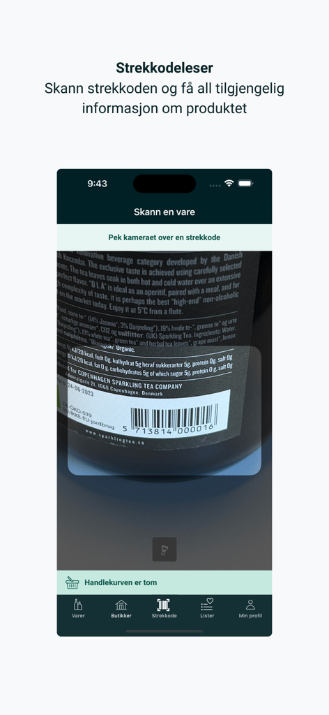 Vinmonopolet - Vinmonopolet mobile app barcode scanner interface scanning a bottle label