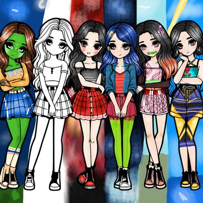 a group of girls realistic