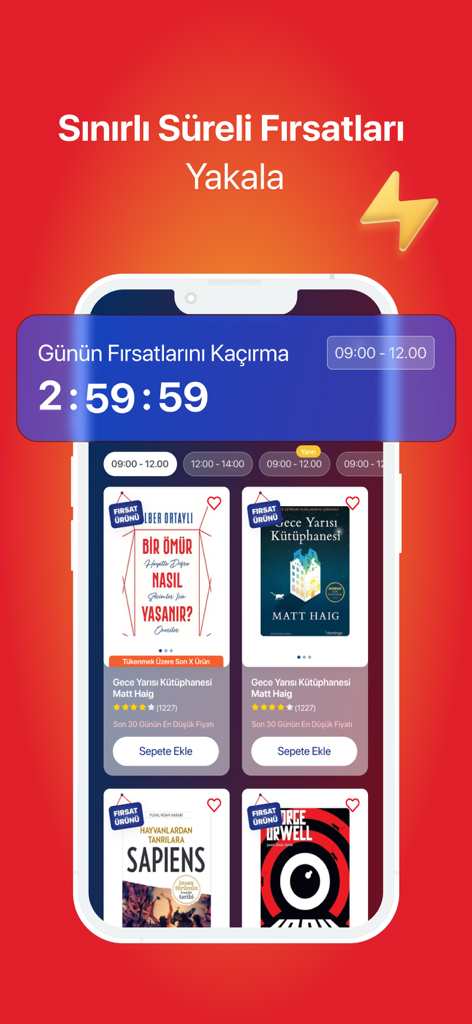 D&R - DR mobile app interface showing limited time deals on books with a countdown timer.