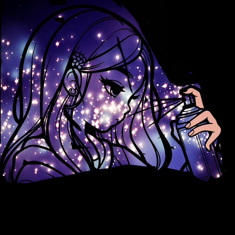 a realistic girl spray painting